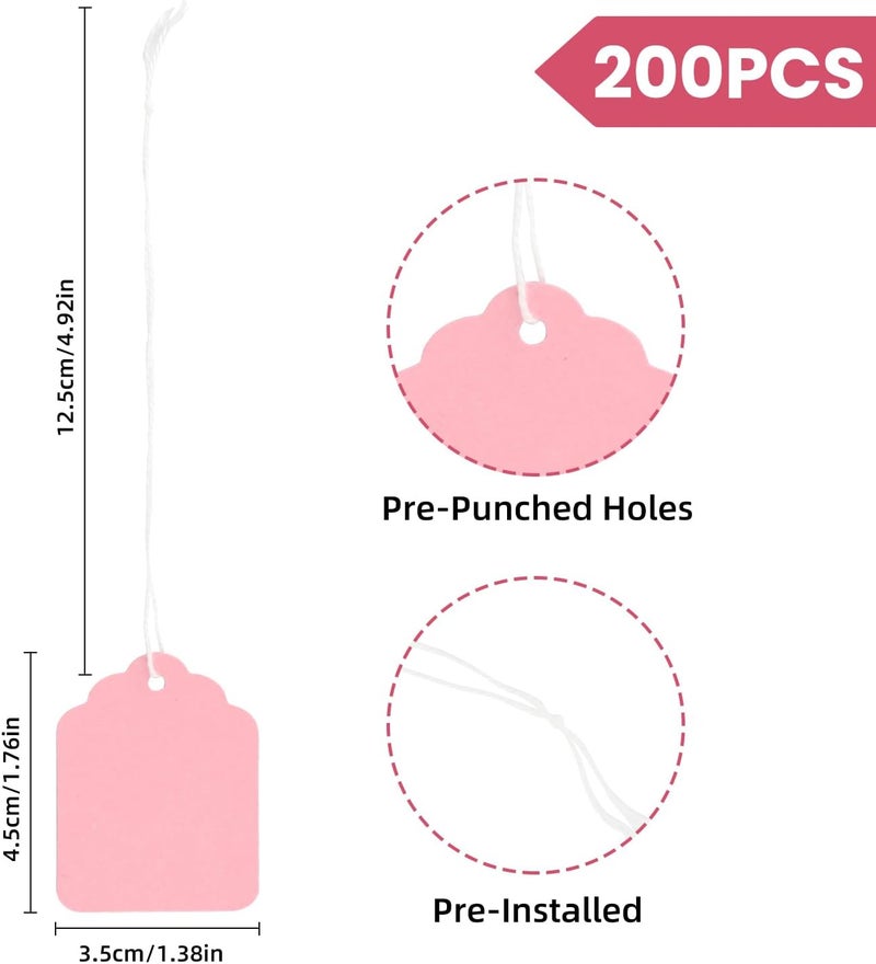 rolyta 200 Pcs Pink Price Tags with String Attached, Pre-Strung Writable Paper Clothing Tag for Bags Clothing Jewelry Retail Pricing DIY Crafts Gift Wrapping - Image 2
